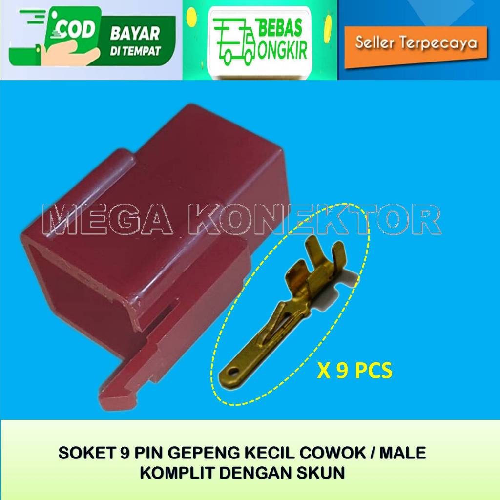 SOKET KABEL MOTOR 9 PIN KECIL  MALE MERAH-SOKET –SOKET KABEL–9 PIN- SOKET - SOKET KABEL 9 PIN NYLON
