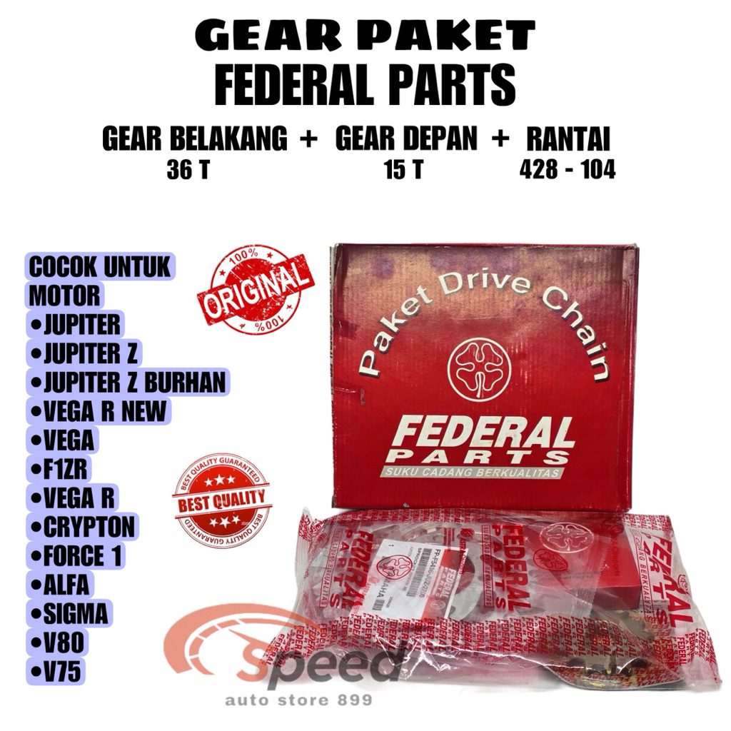 GEAR SET/GEAR PAKET/CHAIN KIT (JUP) ORIGINAL FEDERAL PARTS COCOK UNTUK MOTOR, JUPITER Z, JUPITER Z B