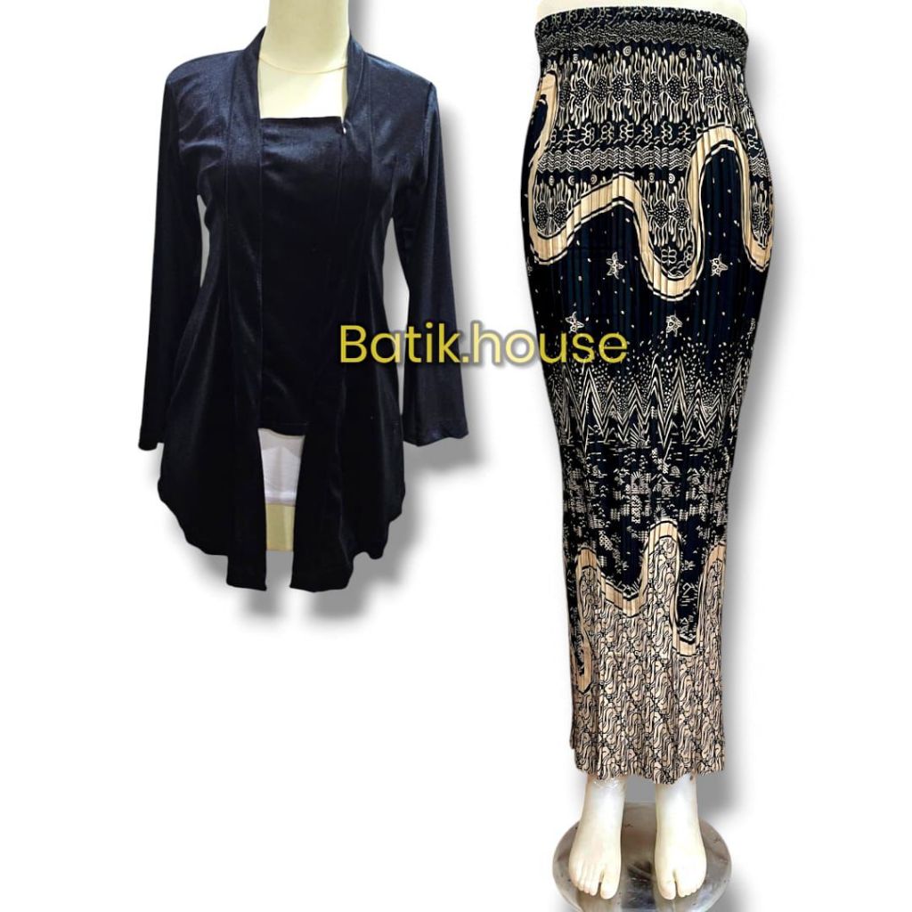 Kebaya kutubaru bludru set/Kutubaru bludru polos lengan panjang