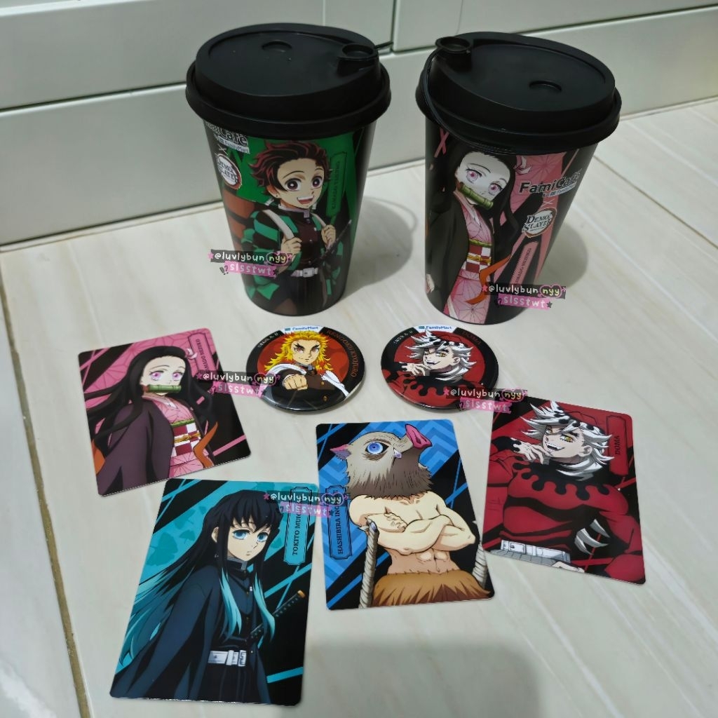[READY] Photocard Pin Cup Demon Slayer × Family Mart Famima Tanjiro Nezuko Douma Muichiro Giyu Rengo