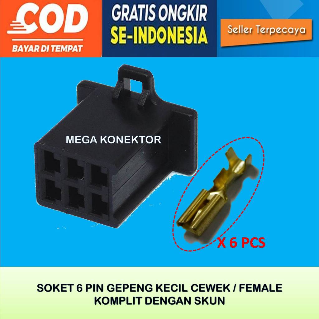 SOKET KABEL MOTOR 6 PIN KECIL FEMALE HITAM-SOKET –SOKET KABEL–6 PIN- SOKET- SOKET KABEL 6 PIN NYLON