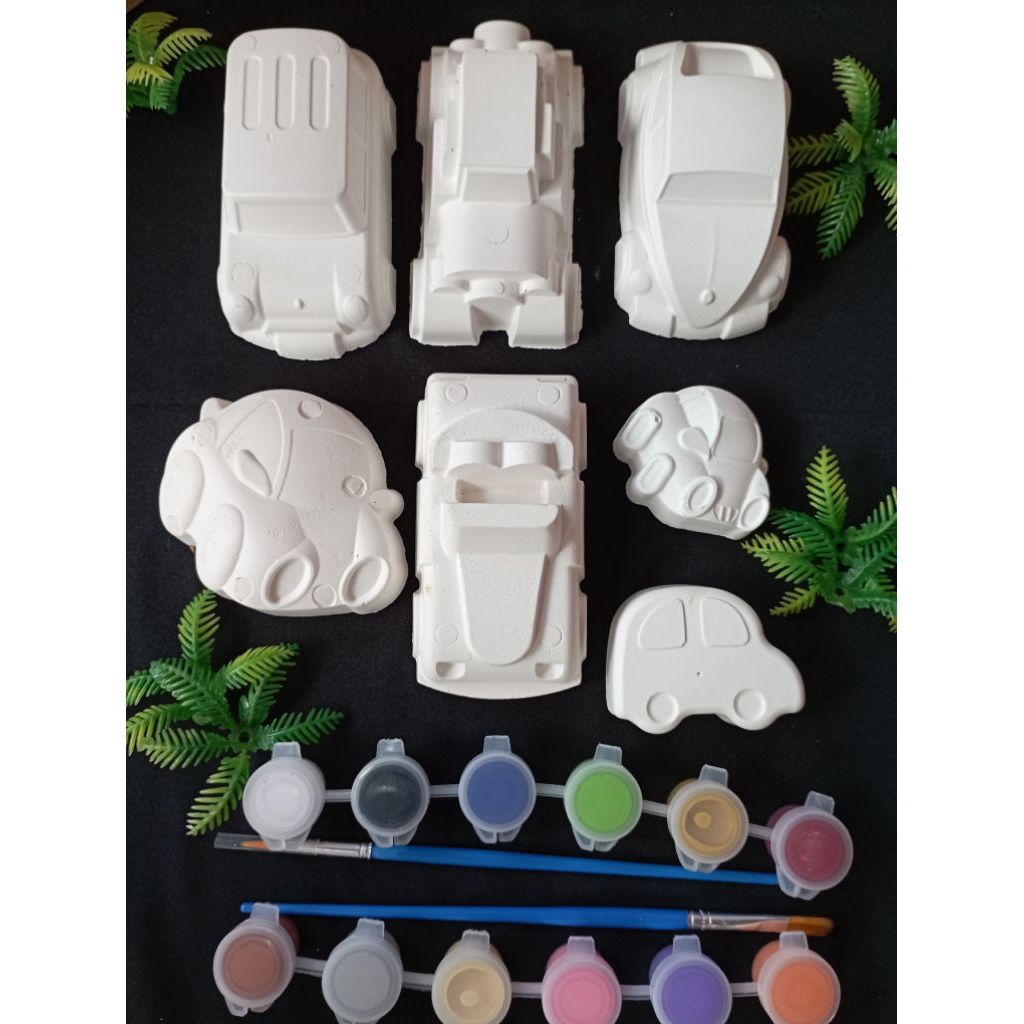 Mainan Edukasi Anak Media Mewarnai Patung Gypsum Tema Mobil