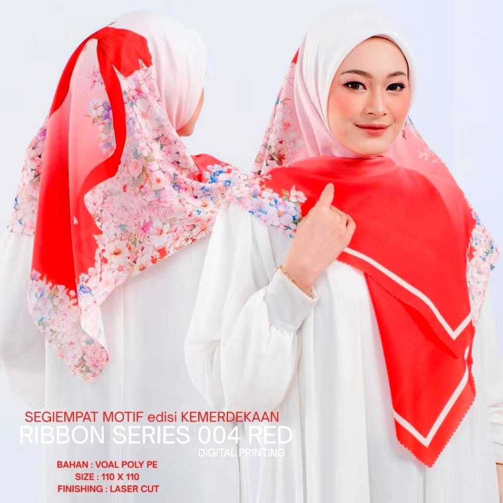 JILBAB SEGI EMPAT VOAL MOTIF PITA VIRAL MERAH PUTIH AGUSTUS KEMERDEKAAN DUA SISI