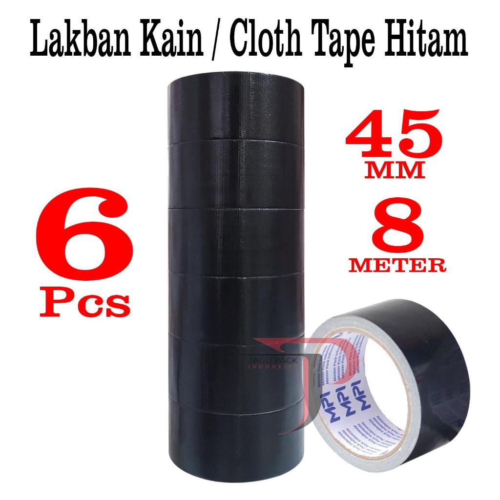 1 Slop / 6 Pcs - Lakban Kain Hitam 45 mm x 8 Meter - Cloth Tape Warna Hitam - Lakban Terpal