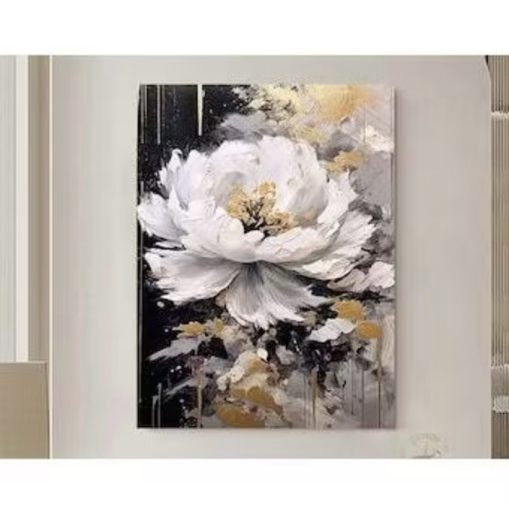 lukisan bunga mawar hitam putih gold minimalis art aesthetic