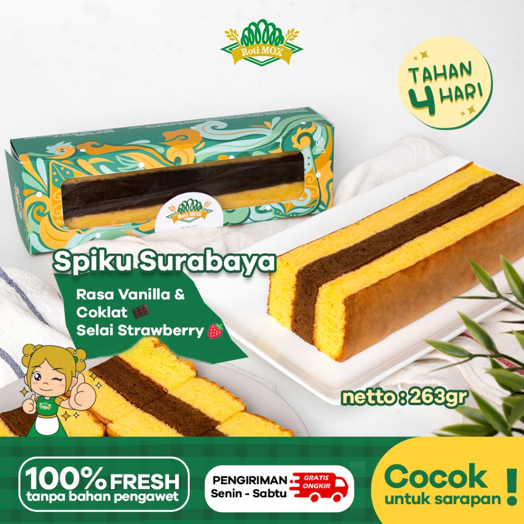 

ROTI MOX Spiku Surabaya RASA VANILLA DAN COKLAT DENGAN SELAI STRAWBERRY