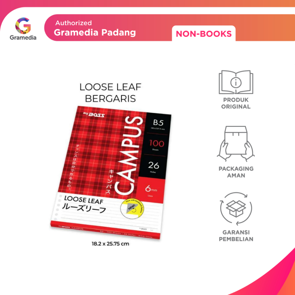 

Gramedia Padang - BigBoss Loose Leaf B5 Bergaris 100 Lembar