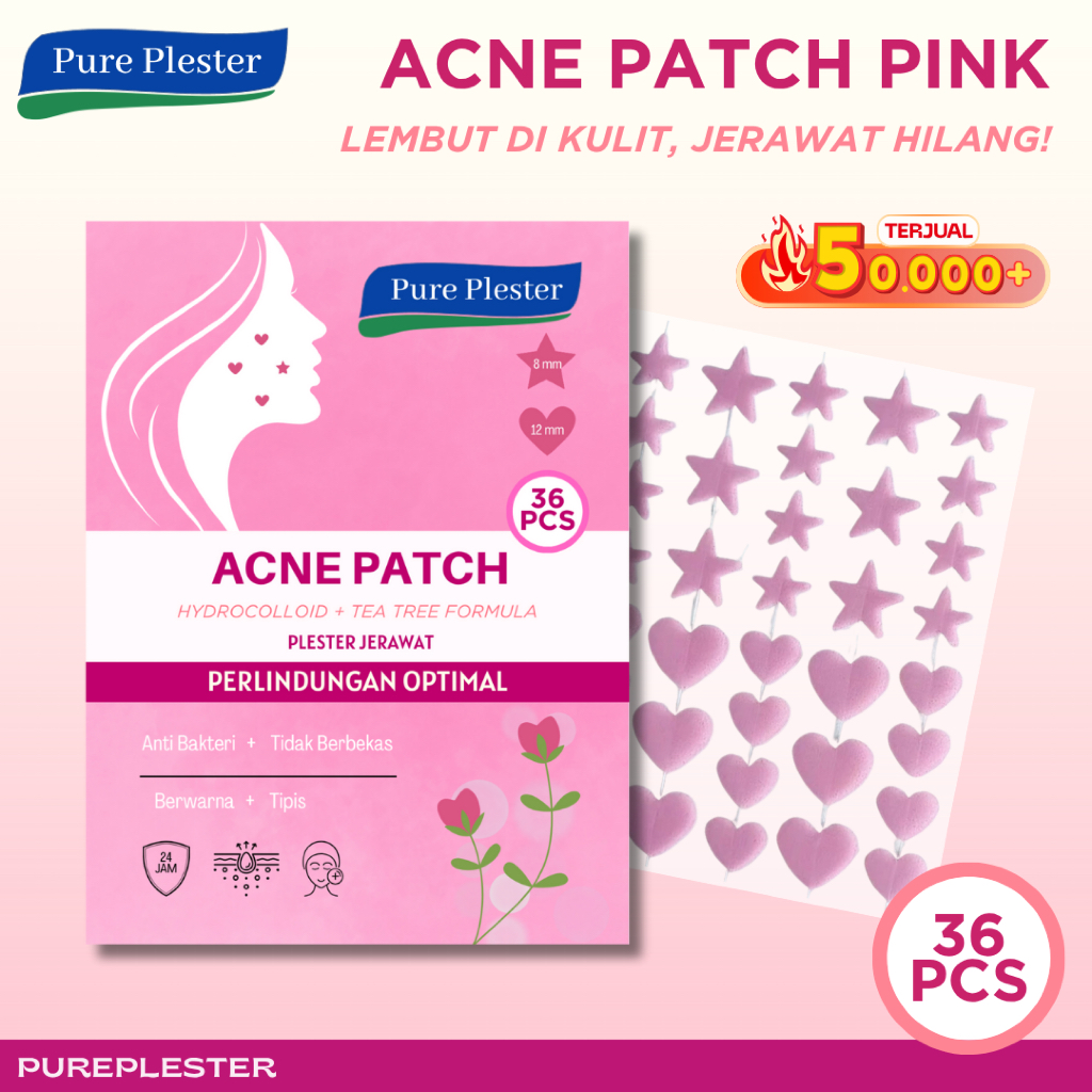 Pure Plaster Acne Patch Pink / Plester Jerawat Warna Merah Muda Star Love - Acne Treatment Hydrocoll