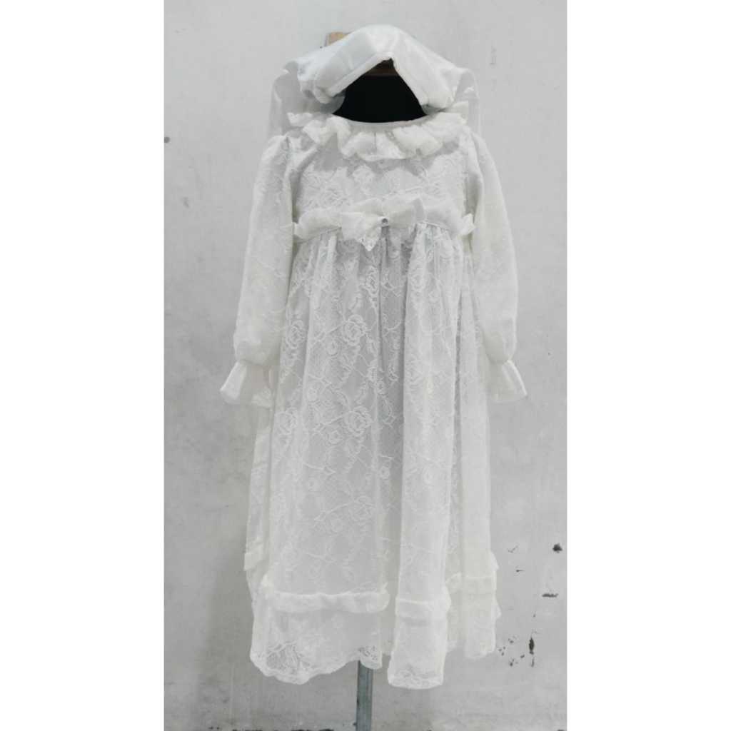 Gaun Anak Hijab Putih Brokat