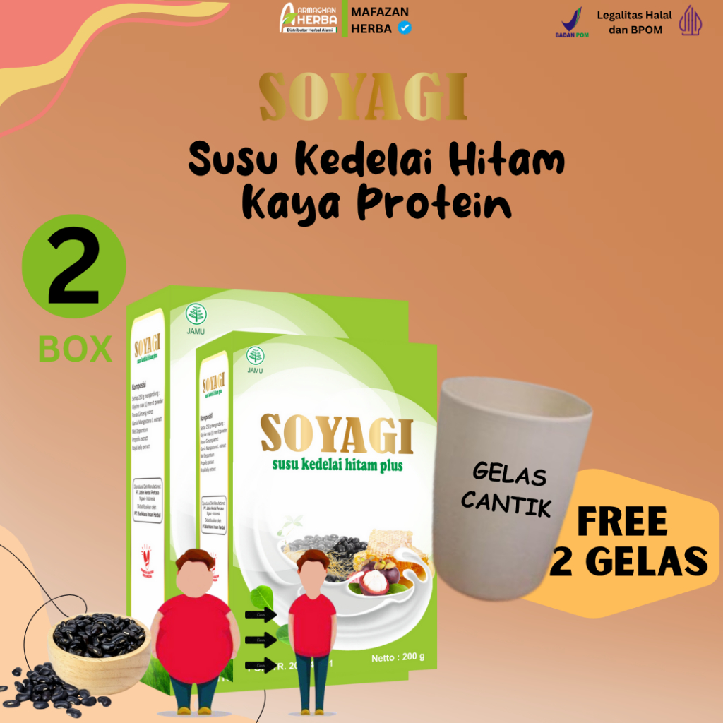 

(COD + GARANSI) (Beli 2 gratis 2 GELAS CANTIK) SOYAGI Susu Diet Kedelai Hitam Plus partner GOMILK 200 gr
