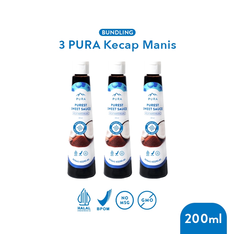 

Pura Kecap Manis I 3 Pura Kecap Manis (200ml) - Purest Sweet Sauce - Rendah Gula - Organik - Kecap Manis Kelapa - Tanpa MSG - Kecap Manis MPASI Anak - Low Sugar - Natural