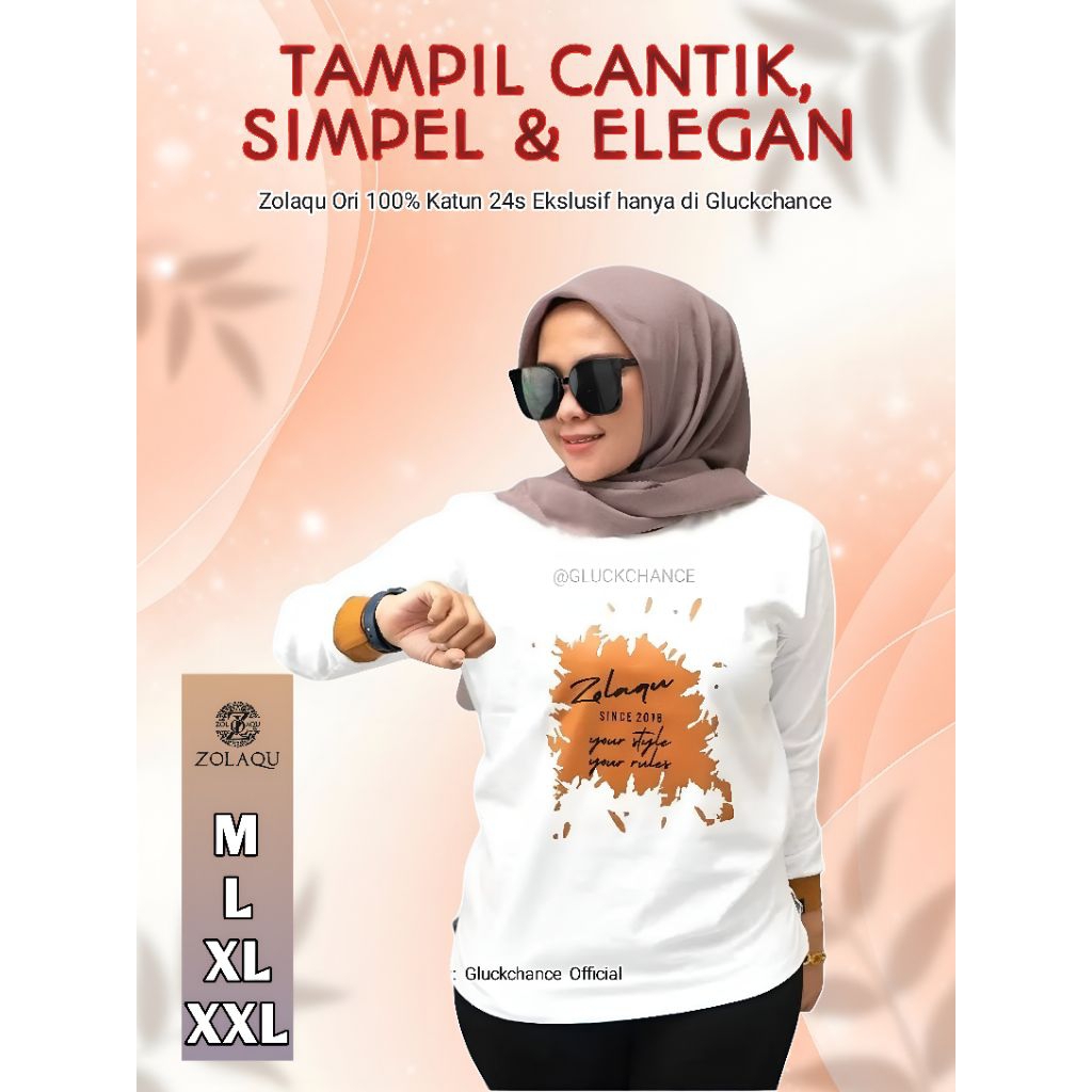 Kaos Wanita Zolaqu Putih Amparo Original Fashionable T-Shirt Casual Oversize Lengan Panjang Atasan S