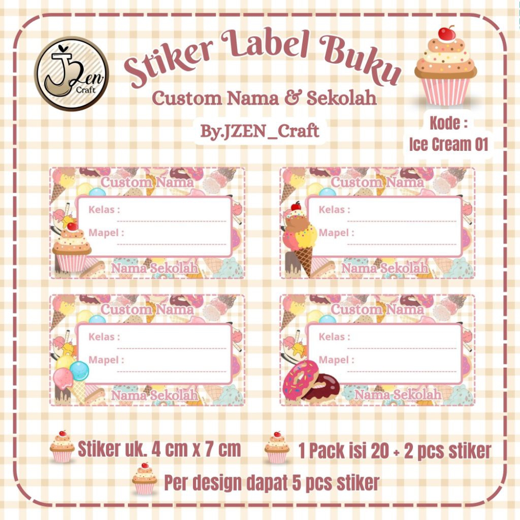 

By.JZEN_Craft - Stiker Custom Nama - 1 PACK ISI 22 PCS |Stiker Buku Pelajaran|Stiker Custom Nama Sekolah
