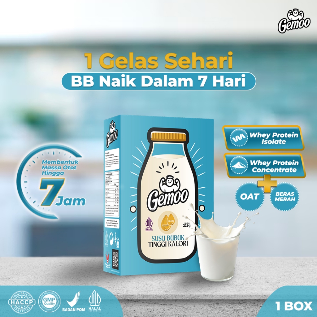 

GEMOO Susu Penambah Berat Badan Pembentuk Massa Otot - Tinggi Kalori Protein, Rendah Gula