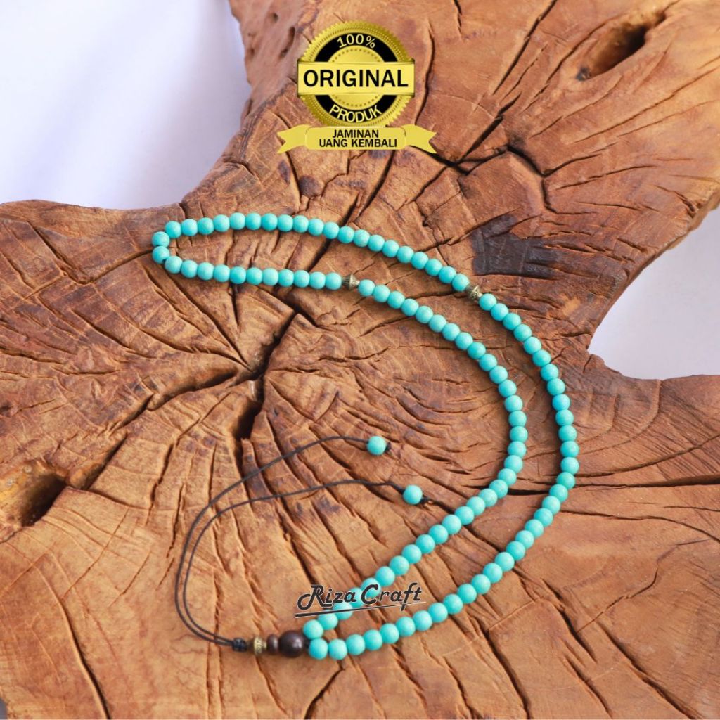 Rizacraft Kalung Tasbih Pria Wanita Keren Batu Pirus ASLI Natural Persia Mesir Alam ASLI 100% Kualit