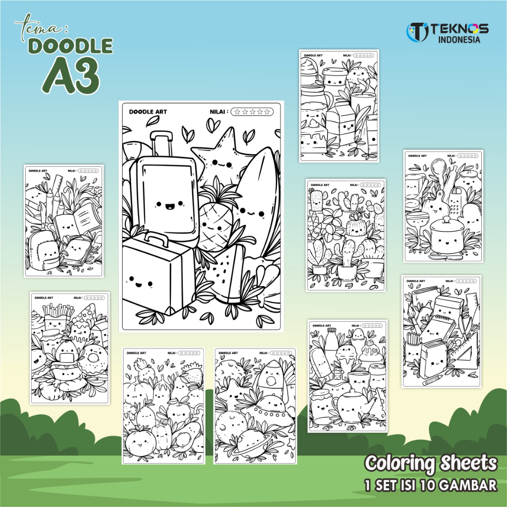 

[DOODLE] KERTAS MEWARAI ANAK JUMBO A3 - LEMBAR MEWARNAI READY STOCK - COLORING SHEETS ANAK PAUD/TK