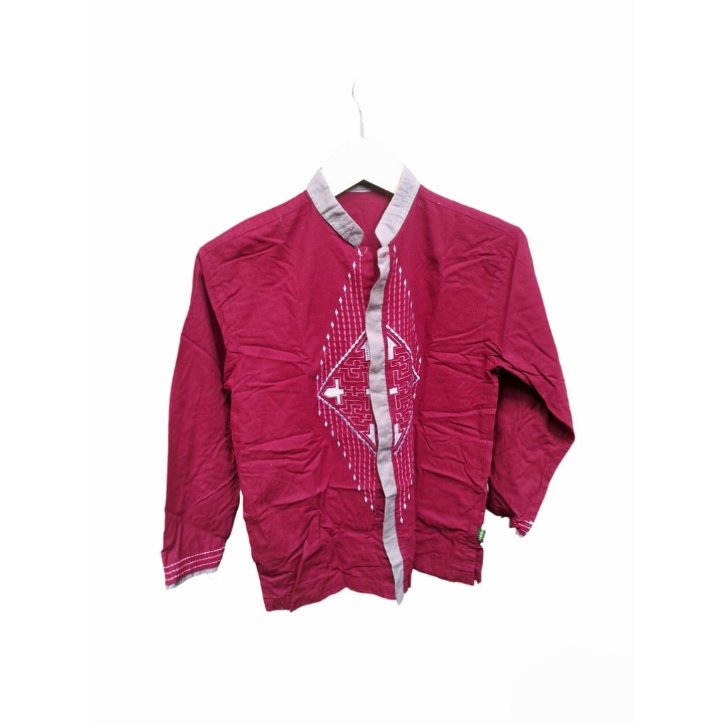 baju koko anak lengan panjang merah marun (preloved)