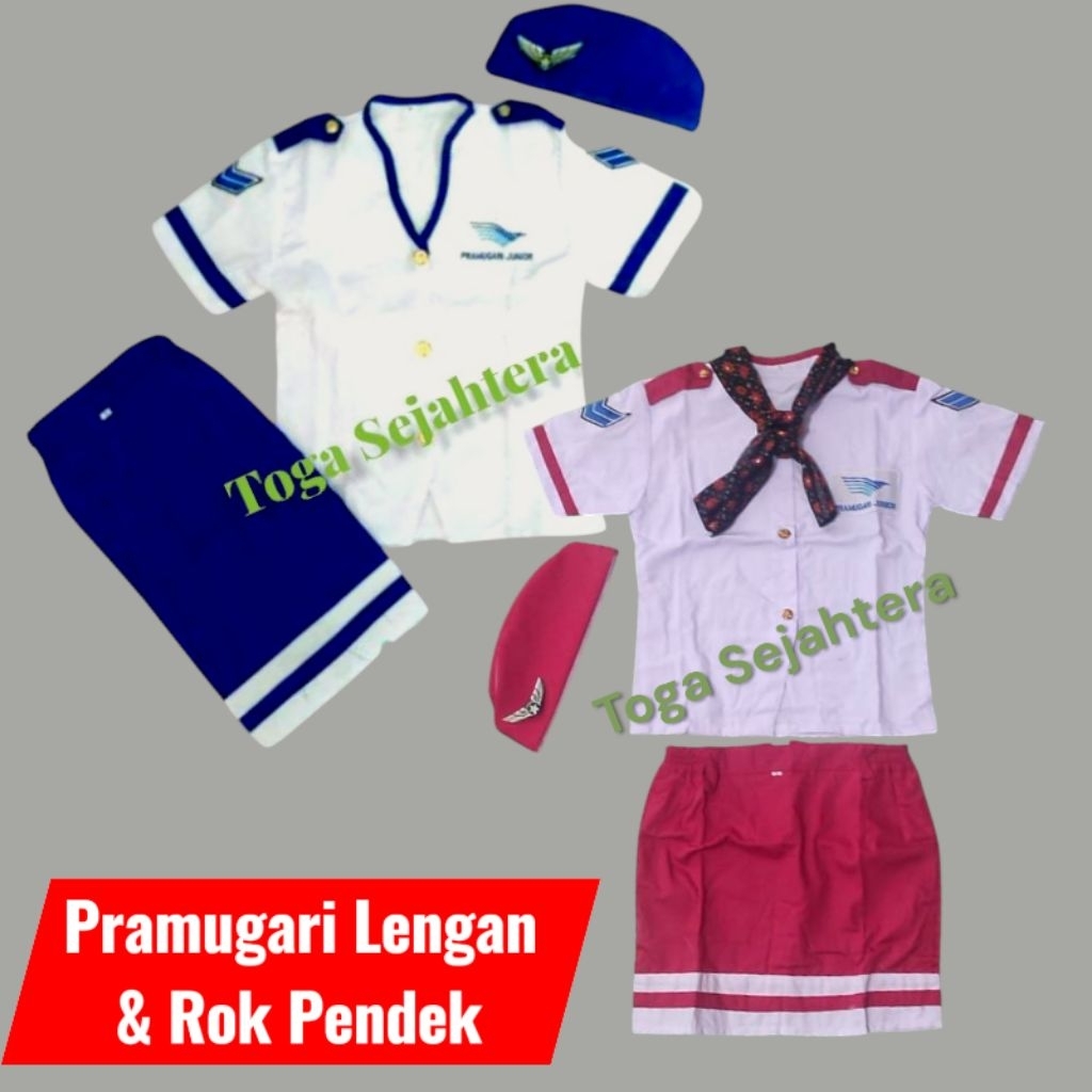 Baju Profesi Anak Pramugari PUTIH BIRU / PUTIH PINK, LENGAN & ROK PENDEK