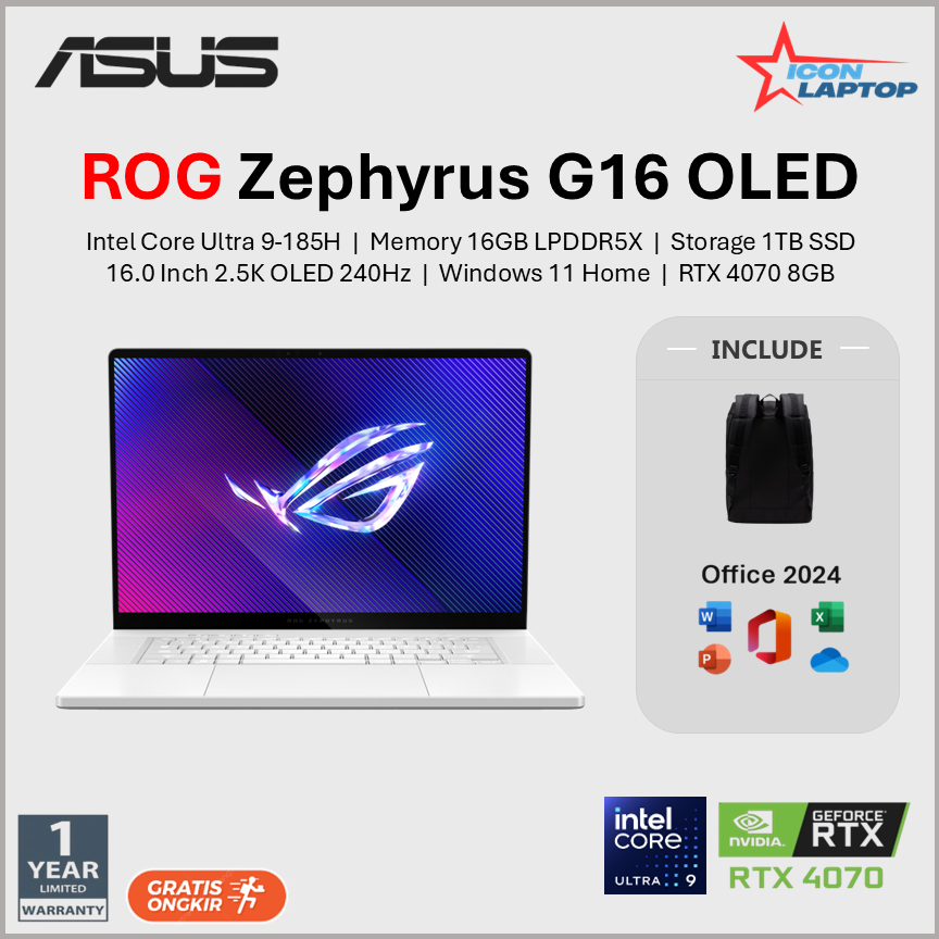Asus ROG Zephyrus G16 OLED GU605MI Ultra 9-185H RTX 4070 RAM 16GB 1TB SSD 16.0" 2.5K OLED 240Hz