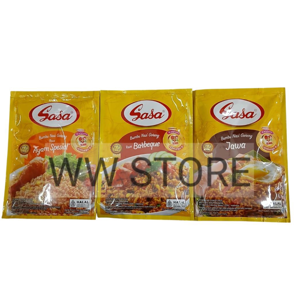 

Bumbu Nasi Goreng rasa Ayam Spesial Barbekiu Barbeque BBQ Jawa halal MUI Sasa Instant Fried Rice Seasoning 20g