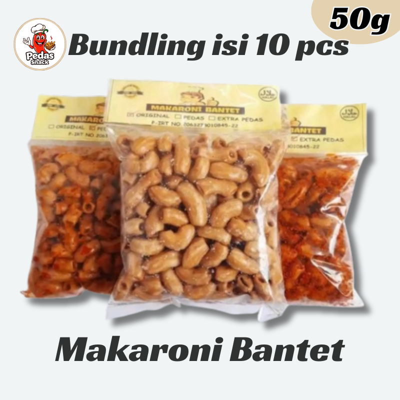 

10 pcs 50gr Makaroni BANTET Extra Pedas|Snack Kering Gurih Pedas Original, Pedas, Extra Pedas