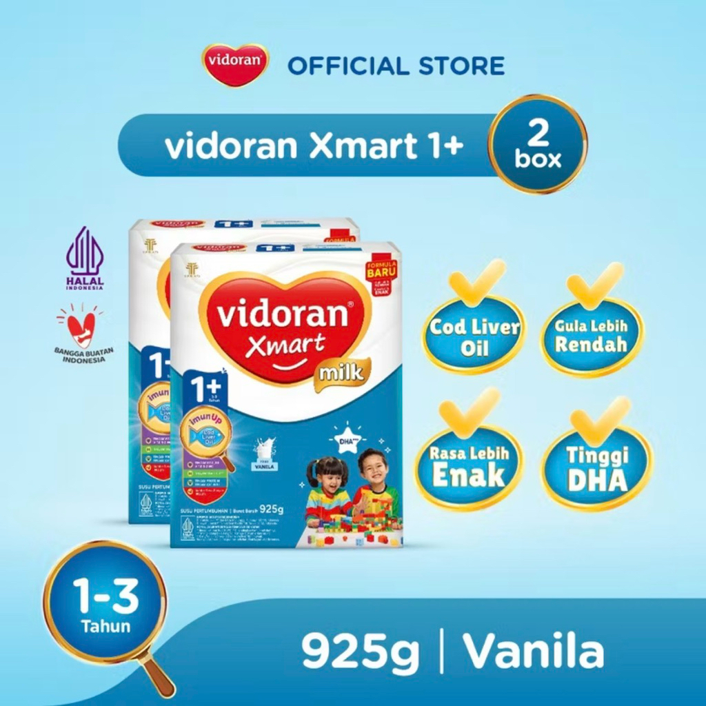 

vidoran Xmart 1+ Rasa Vanilla 925gr Susu Formula Pertumbuhan Anak 1-3 Tahun - 2 box (Exp : 10.2026)