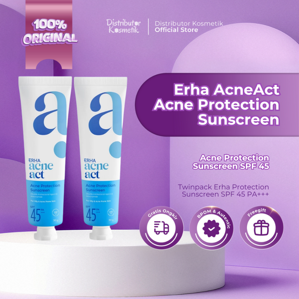 [ AGEN RESMI ] ( TWIN PACK ) ERHA AcneAct Acne Protection Sunscreen SPF 45 PA+++ 30gr - Erha Skincar