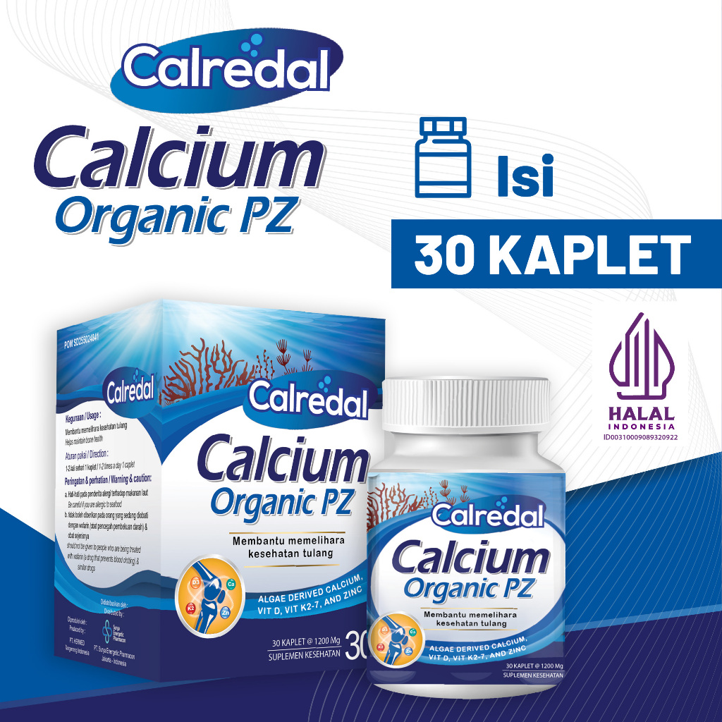 Indopharmacy- Suplemen Tulang Calredal Calcium Organic PZ 30 kaplet - Kalsium Organik bersumber dari