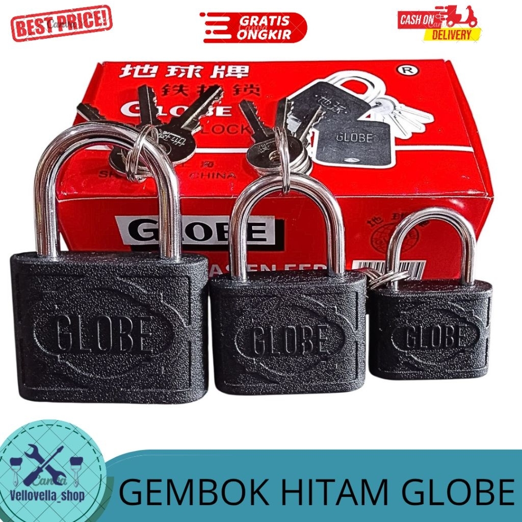 Gembok hitam Globe / gembok rumah gembok pintu hitam Globe