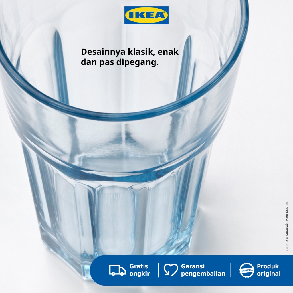 IKEA POKAL Gelas Kaca Bening Berkualitas 350ml - Biru Muda