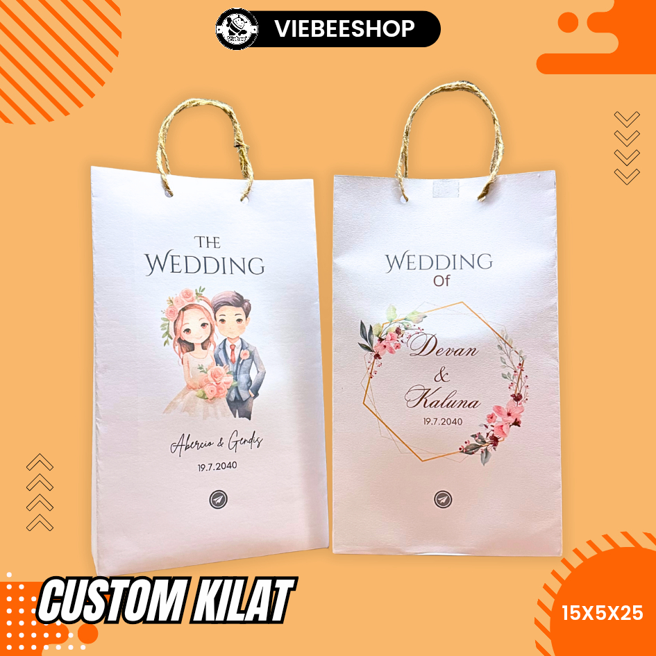 

PAPER BAG FREE CUSTOM CETAK NAMA FULL COLOR SOUVENIR WEDDING BUAT ISIAN SNACK TERMURAH -+-+ 25X5X15