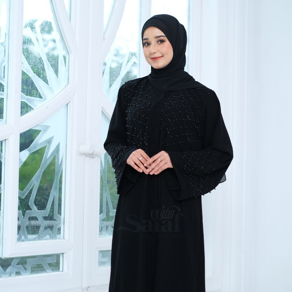 Abaya Hitam Gamis  Elegan Mewah Payet Mutiara