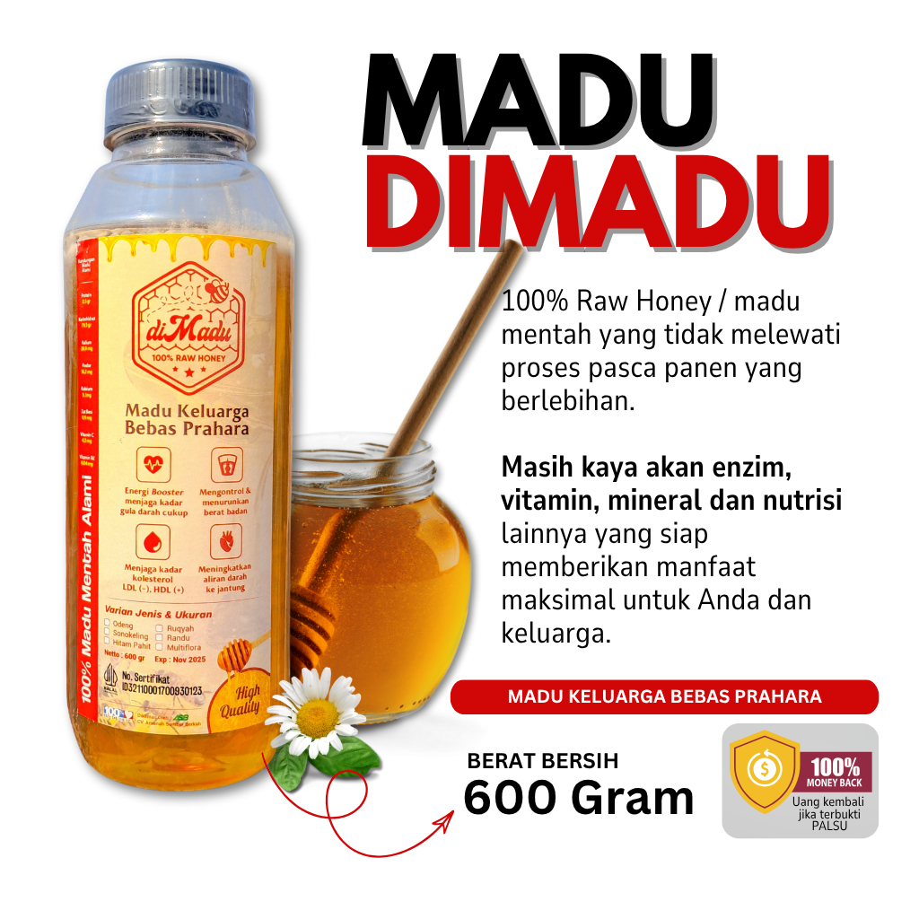 

Raw Honey Randu 600gr – Madu Alami Apis Mellifera – Fresh Panen Juli 2025 – DIMADU