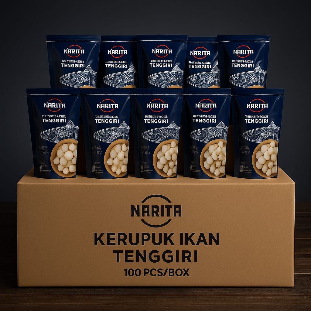 

Paket Reseller Kerupuk Ikan Tenggiri Narita 100 Pcs – Snack Renyah & Gurih Siap Jual