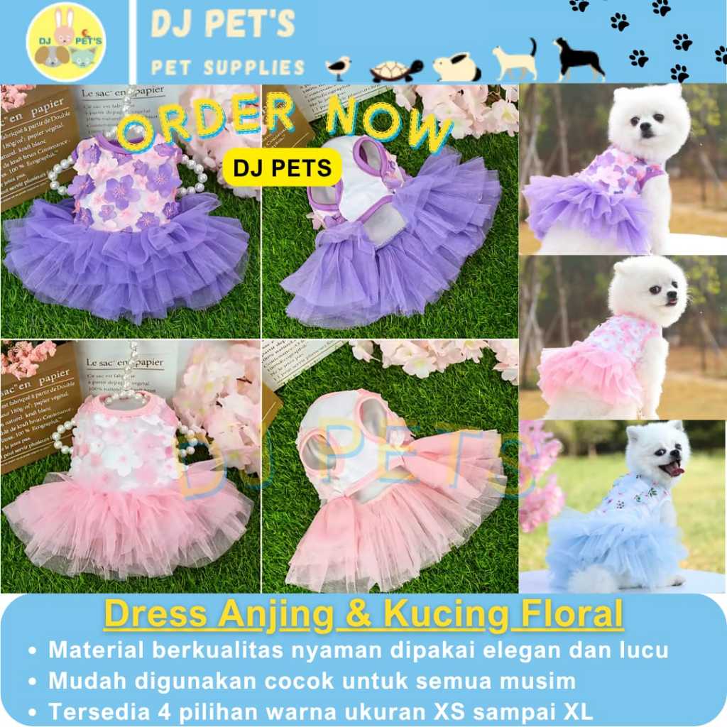 Baju Anjing dan Kucing Model Dress Gaun Rok Tutu Floral untuk Anabul Betina