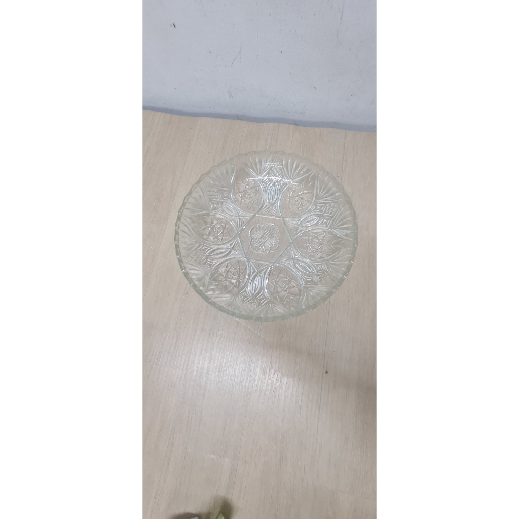 Piring kaca bulat saji tempat lauk, piring kaca buah besar