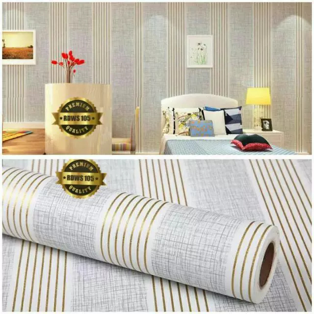 Wallpaper Dinding Salur Silver Emas Wallpaper Stiker Terbaru Mewah dan tebal