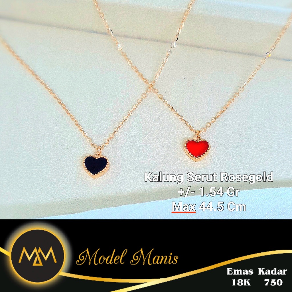 Model Manis Gold - Kalung Love Black - Red Italy AU Rosegold - Emas 18k  750