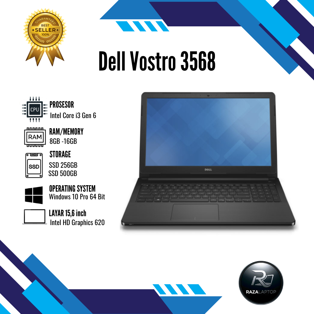 LAPTOP DELL Vostro 3568 Intel Core i3 -7500U 7th gen6 Intel HD Graphics 620