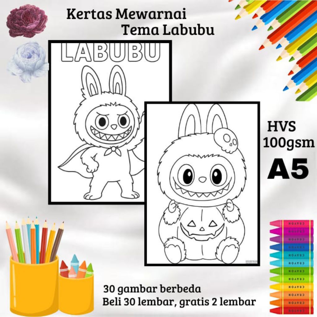 

30 LEMBAR KERTAS GAMBAR MEWARNAI TEMA LABUBU (READY LANGSUNG KIRIM)