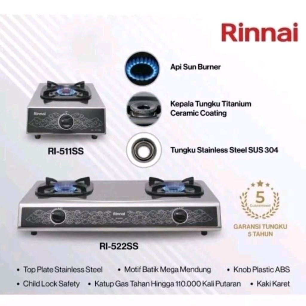 Rinnai RI 522 SS Kompor Gas Rinnai Kompor Rinnai 2 Tungku Kompor Api Sunburner Rinnai RI522SS