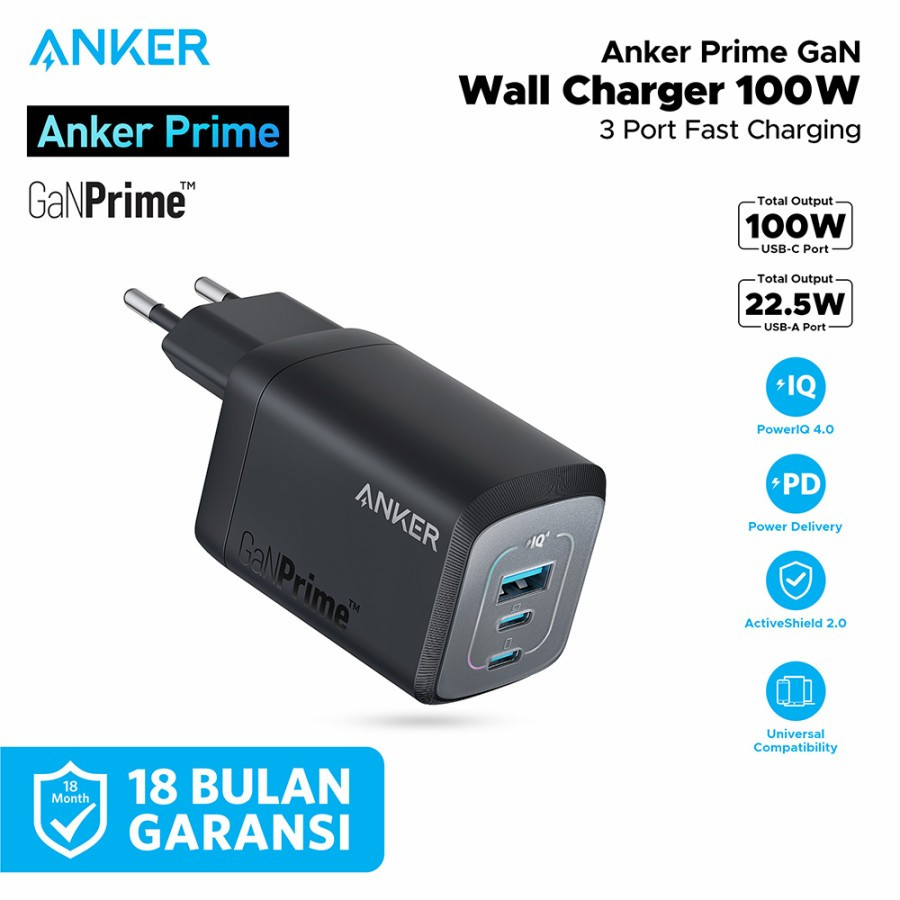 Anker Prime 100W Adaptor Wall Charger 3 Ports USB-C USB-A - A2343 ORIGINAL ANKER