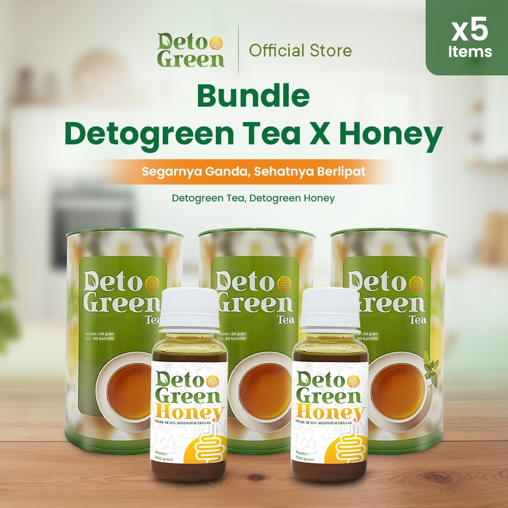 

DetoGreen Tea & DetoGreen Honey Paket Super Hemat 3 Teh dan 2 Madu untuk Detox Usus
