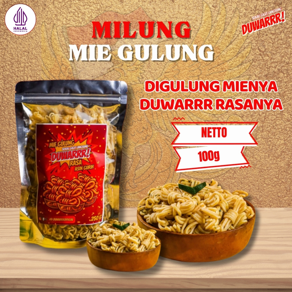 

Camilan Snack Mie Gulung 100 gr Renyah dan Nikmat DUWARRR