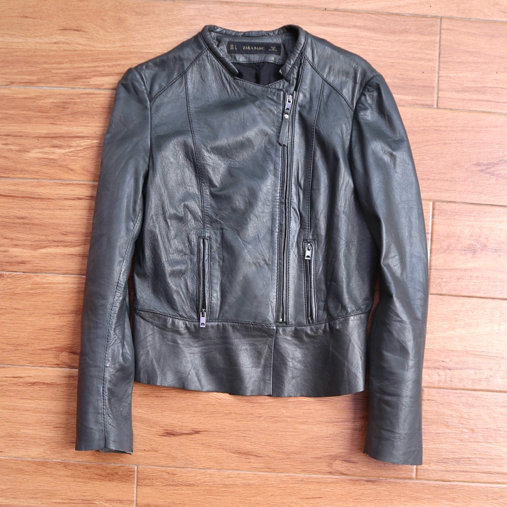 ZARA women kulit domba M Jaket kulit asli cewek crop biker cropped wanita rider jaket motor ramones 