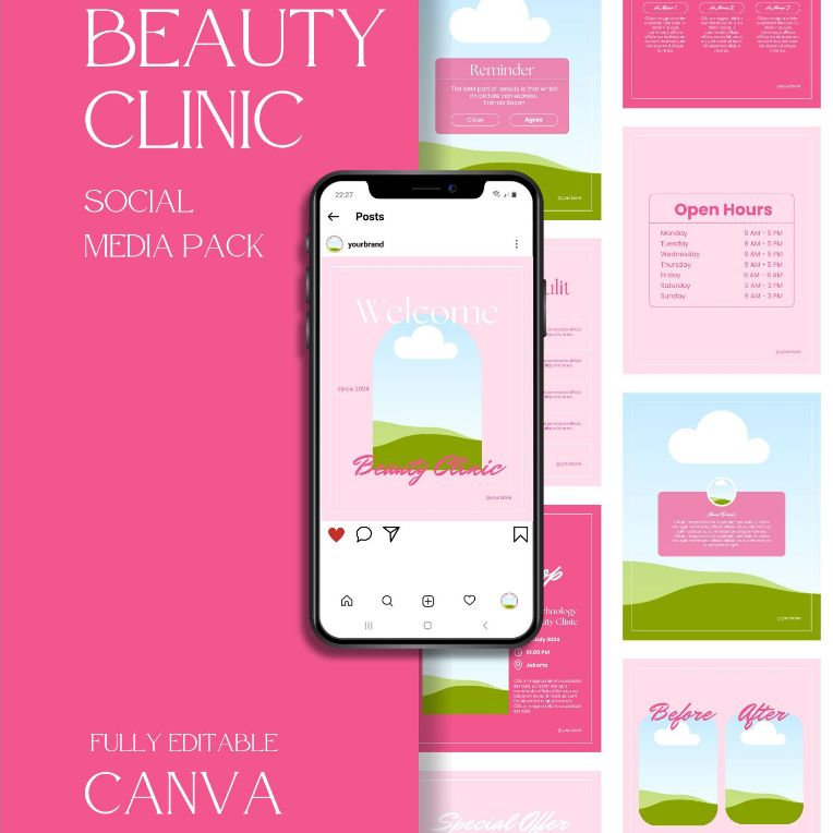 Desain 30 Template Canva Instagram Feed/Post Beauty Clinic | Ukuran 4:5 dan 1:1 | Premium Design Unt