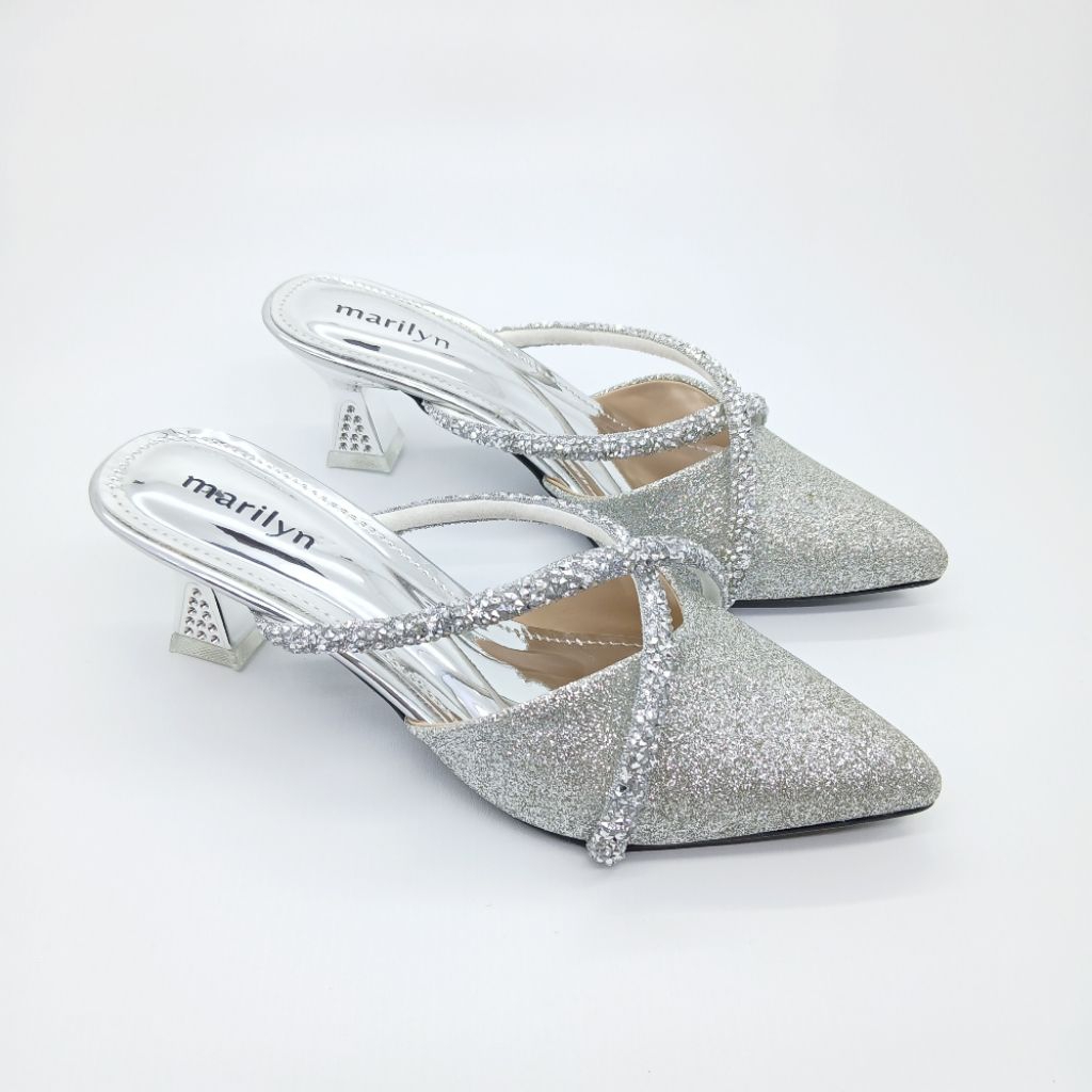 Marylin - Sandal Sepatu Hak Wanita Sandal Heels Glitter Wanita Tinggi Hak 5cm