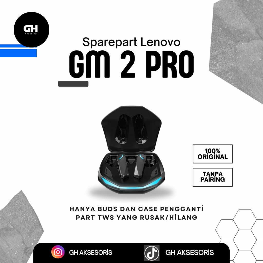 SPAREPART Tws Lenovo Gm2 pro buds 1 pasang/ case only original