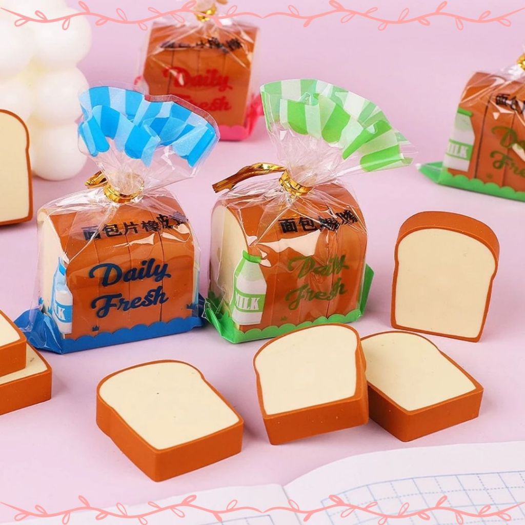 

Penghapus Pensil Karakter Roti Tawar Isi 4Pcs Eraser Toast Bread Hapusan Sekolah Korean Style Penghapus Pensil Lucu Bentuk Roti