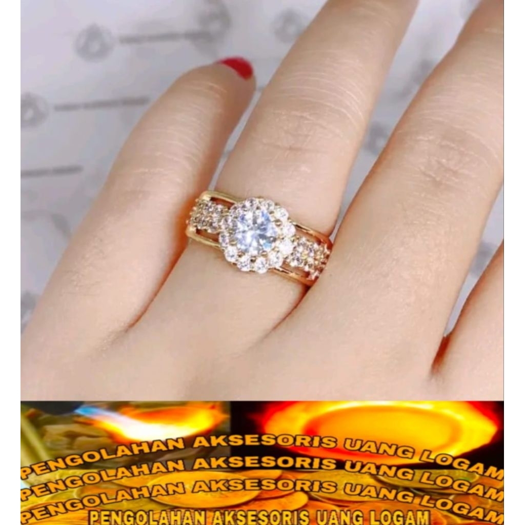 Cincin wanita motif Permata mata Bahan koin Logam ori Lapis emas 24k anti karat